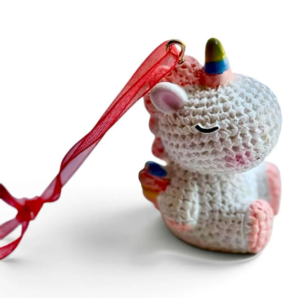 Cute Pink White Unicorn Resin Christmas Ornament 2.3”